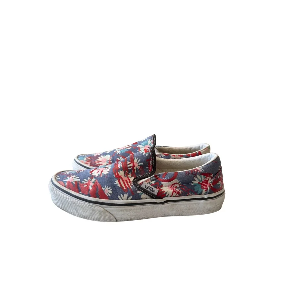Vans Classic Slip-On Floral Graffiti Blue Red Womens 6 Mens 4.5 Sneaker